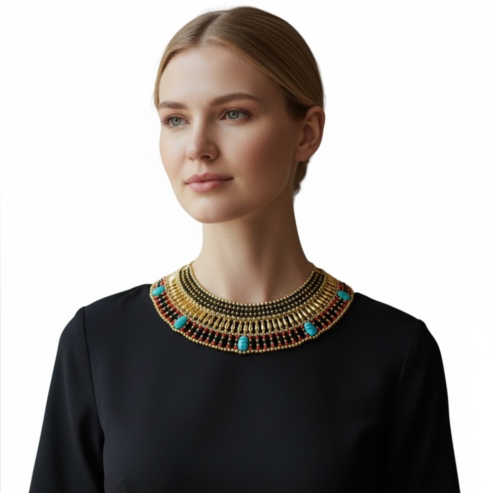 Elegant Beaded Bib Necklace Necklace with Turquoise Accents